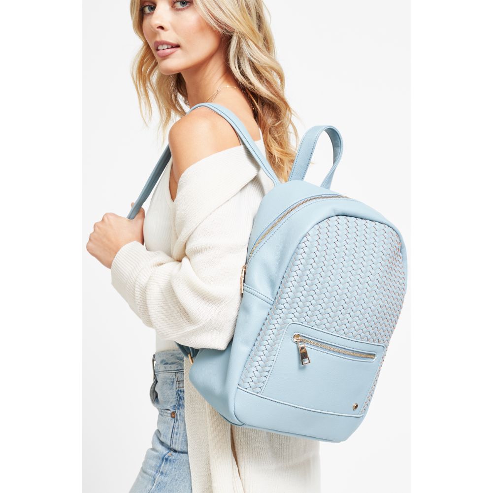 Woman wearing Sky Blue Urban Expressions Becca Backpack 840611178732 View 2 | Sky Blue