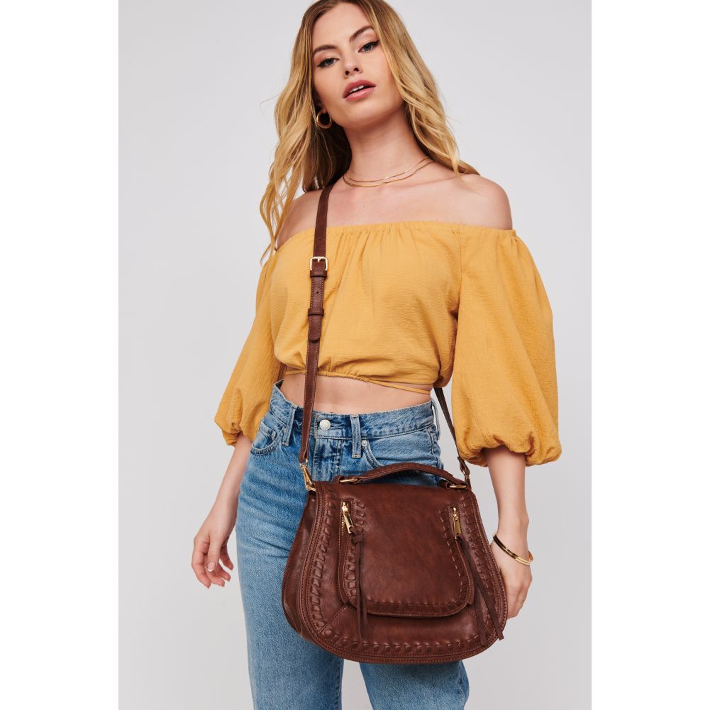 Woman wearing Brown Urban Expressions Khloe Crossbody 840611185983 View 1 | Brown