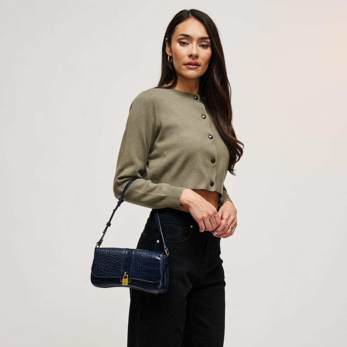 Woman wearing Navy Urban Expressions Marsilee Shoulder Bag 840504212277 View 2 | Navy