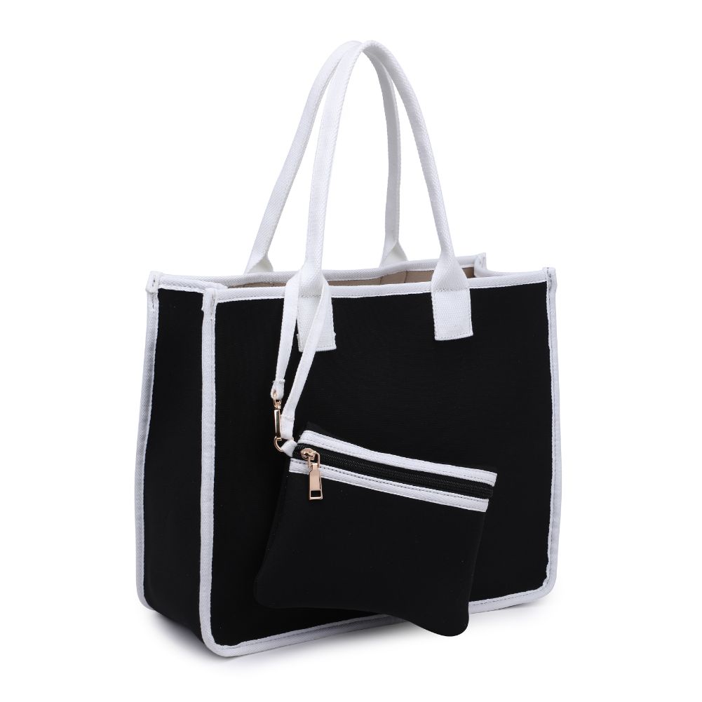Woman wearing Black White Urban Expressions Wade Tote 840611118141 View 6 | Black White