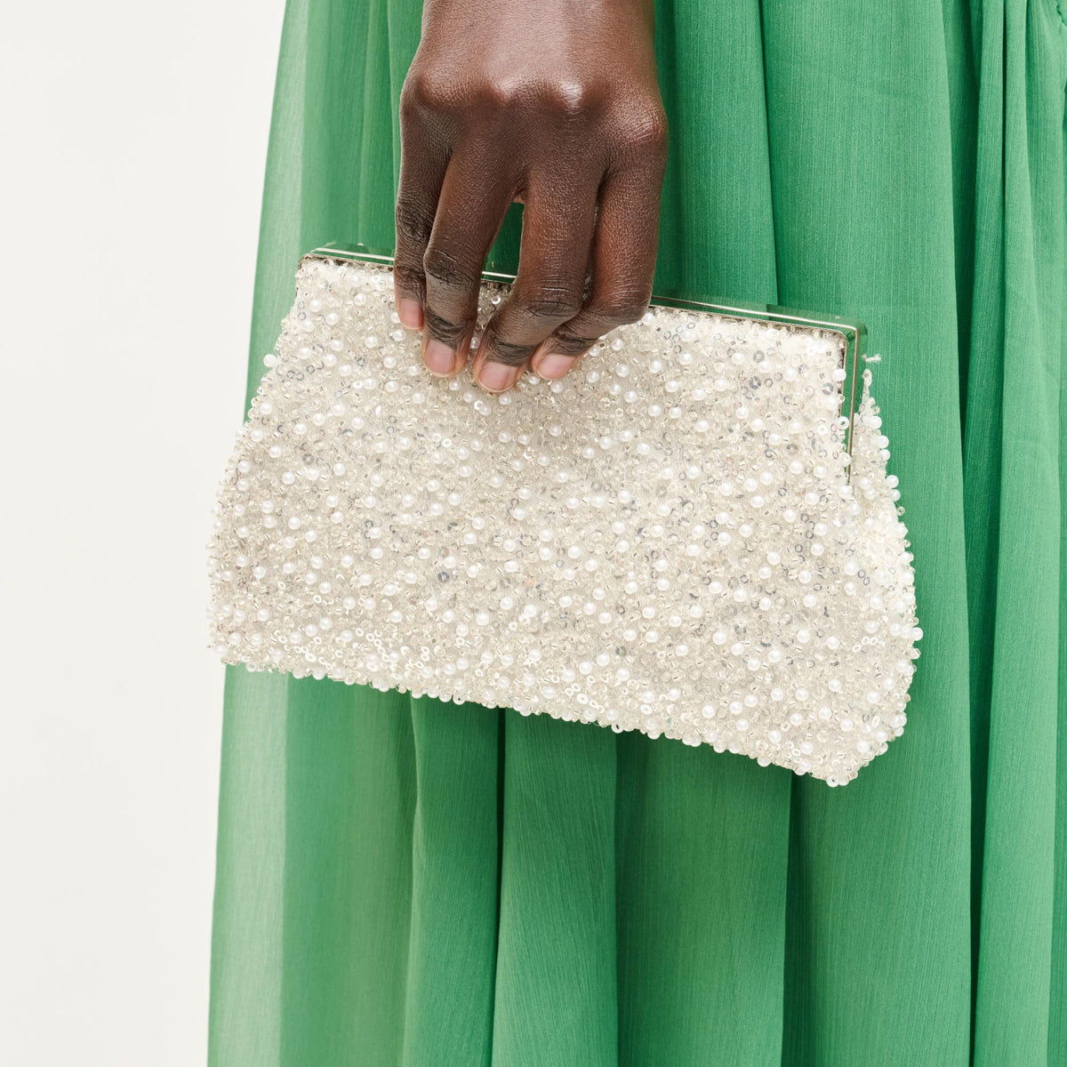 Woman wearing Ivory Urban Expressions Glitz Evening Bag 840504207921 View 1 | Ivory