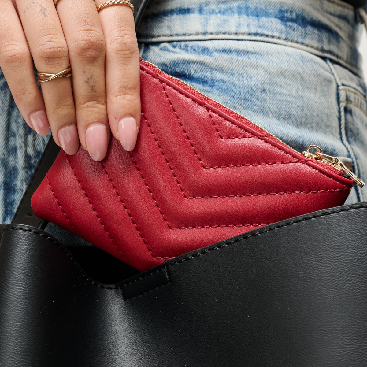 Woman wearing Red Urban Expressions Mackenzie Wallet 840504203848 View 2 | Red