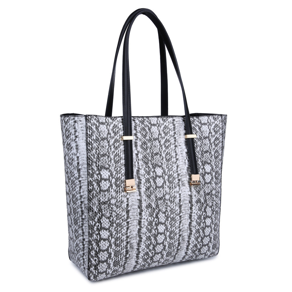 Product Image of Urban Expressions Claudia Tote NA-840611155573 View 2 | Black White Snake