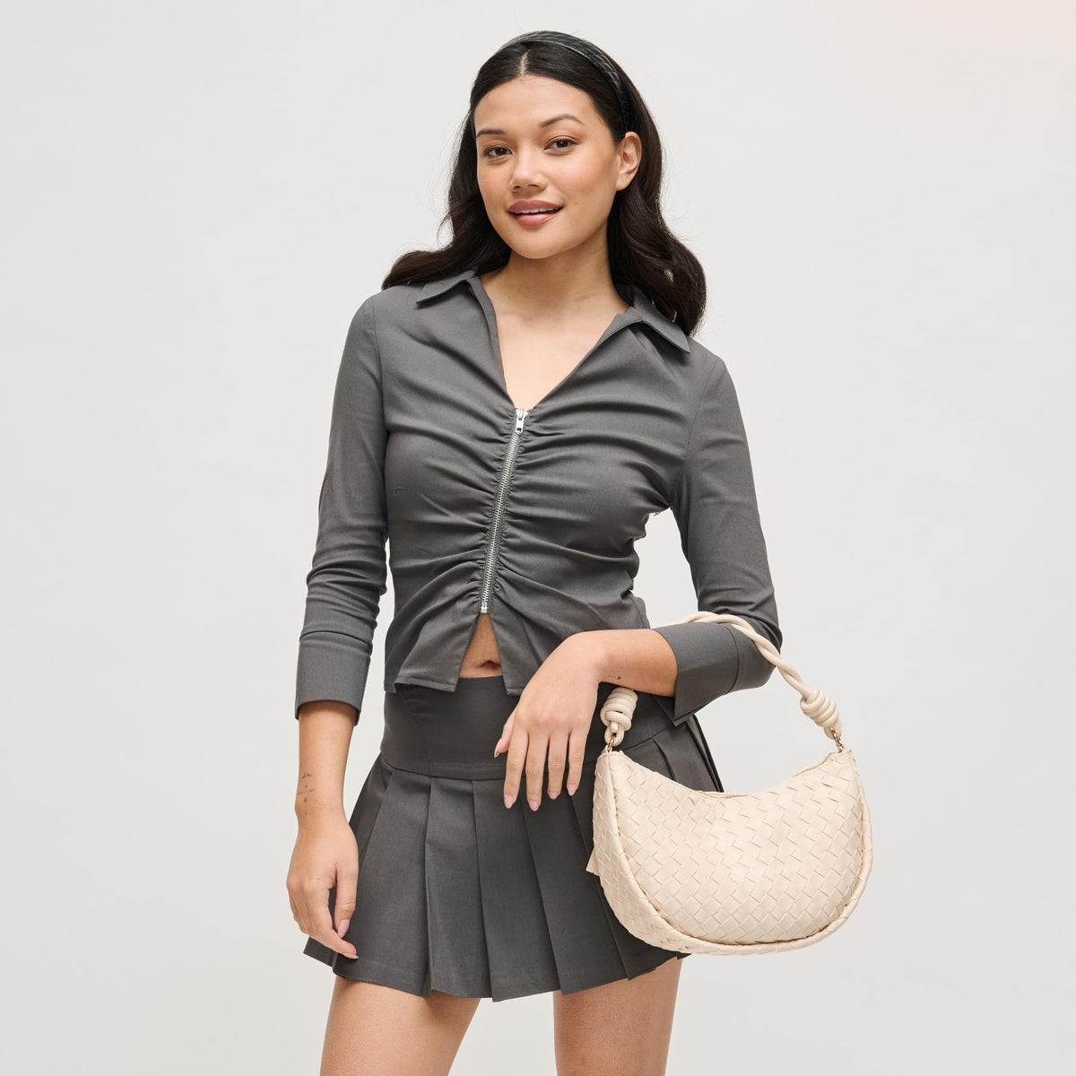 Woman wearing Ivory Urban Expressions Violet Hobo 840504206580 View 2 | Ivory