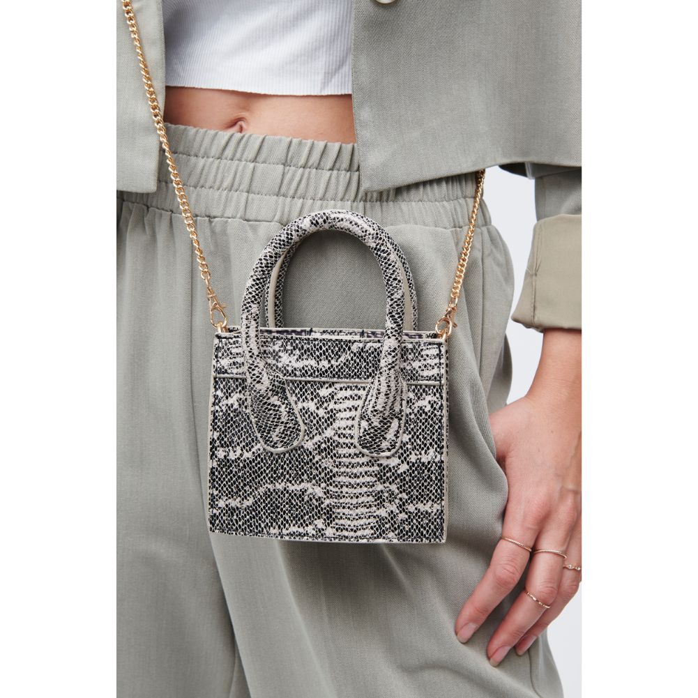 Woman wearing Black White Urban Expressions Daria - Snake Crossbody 818209011211 View 1 | Black White