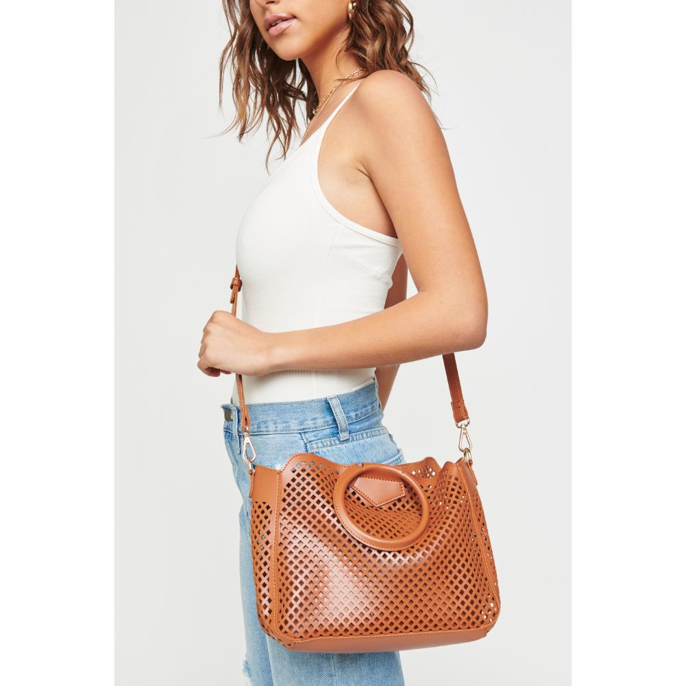 Woman wearing Tan Urban Expressions Jaclyn Satchel 840611169648 View 1 | Tan