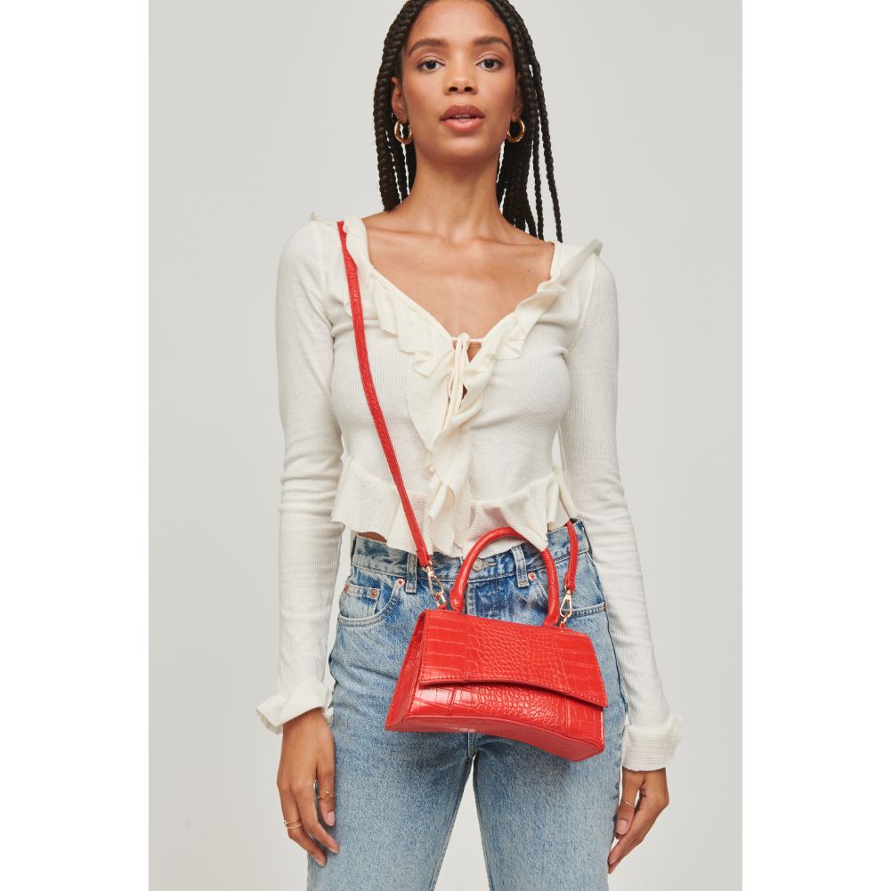 Woman wearing Red Urban Expressions Lucas - Croco Crossbody 840611104991 View 1 | Red