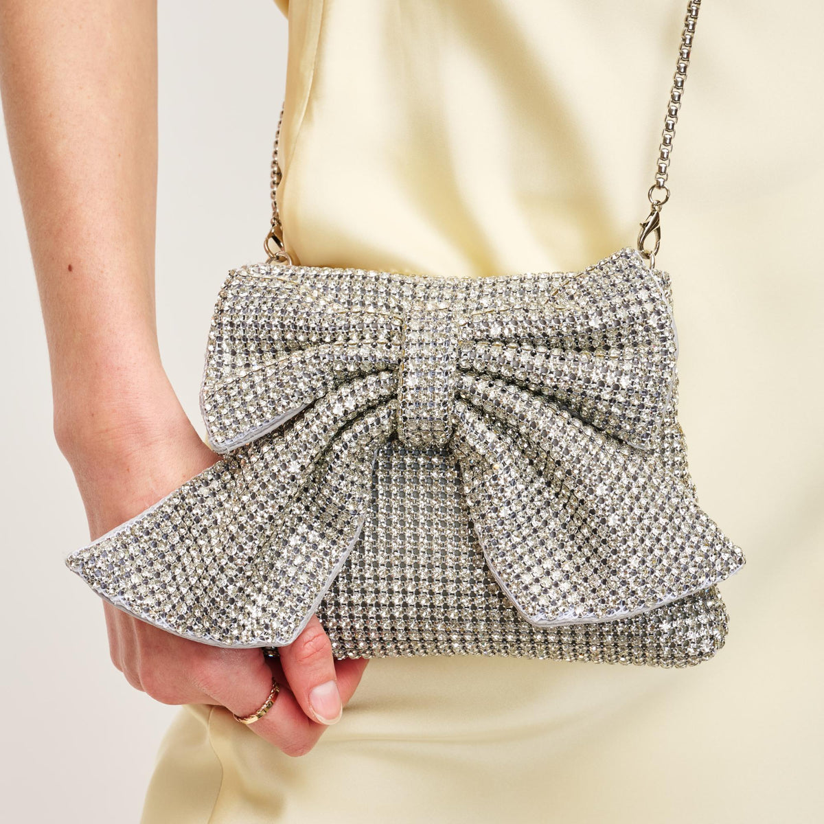 Woman wearing Silver Urban Expressions Gretchen Evening Bag 840611156389 View 1 | Silver