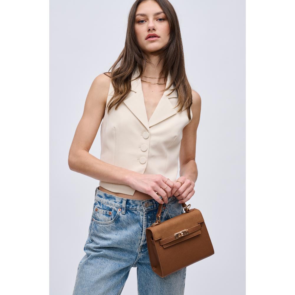 Woman wearing Tan Urban Expressions Mayfair Crossbody 840611121585 View 3 | Tan