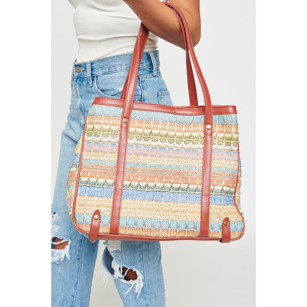 Woman wearing Pink Multi Urban Expressions Journey Tote 840611111234 View 2 | Pink Multi