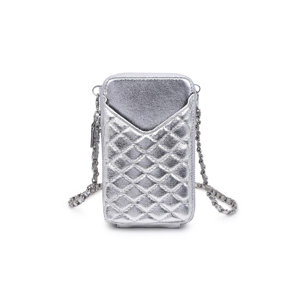 Woman wearing Silver Urban Expressions Bodie Cell Phone Crossbody 840611123398 View 5 | Silver