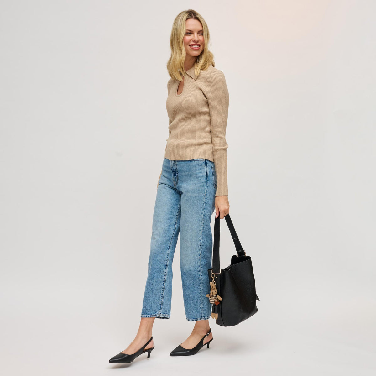 Woman wearing Black Urban Expressions Jessica Hobo 840611198525 View 4 | Black