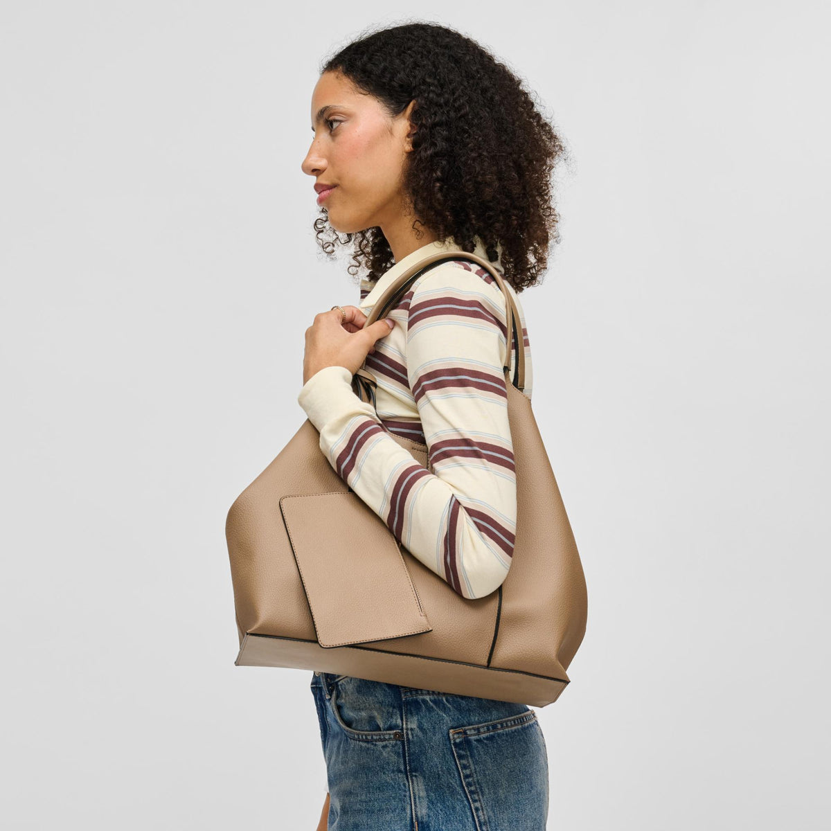 Woman wearing Cognac Urban Expressions Woody Tote 840504214776 View 3 | Cognac