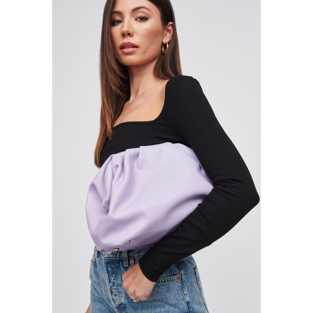 Woman wearing Lilac Urban Expressions Yasmina Clutch 818209016315 View 4 | Lilac