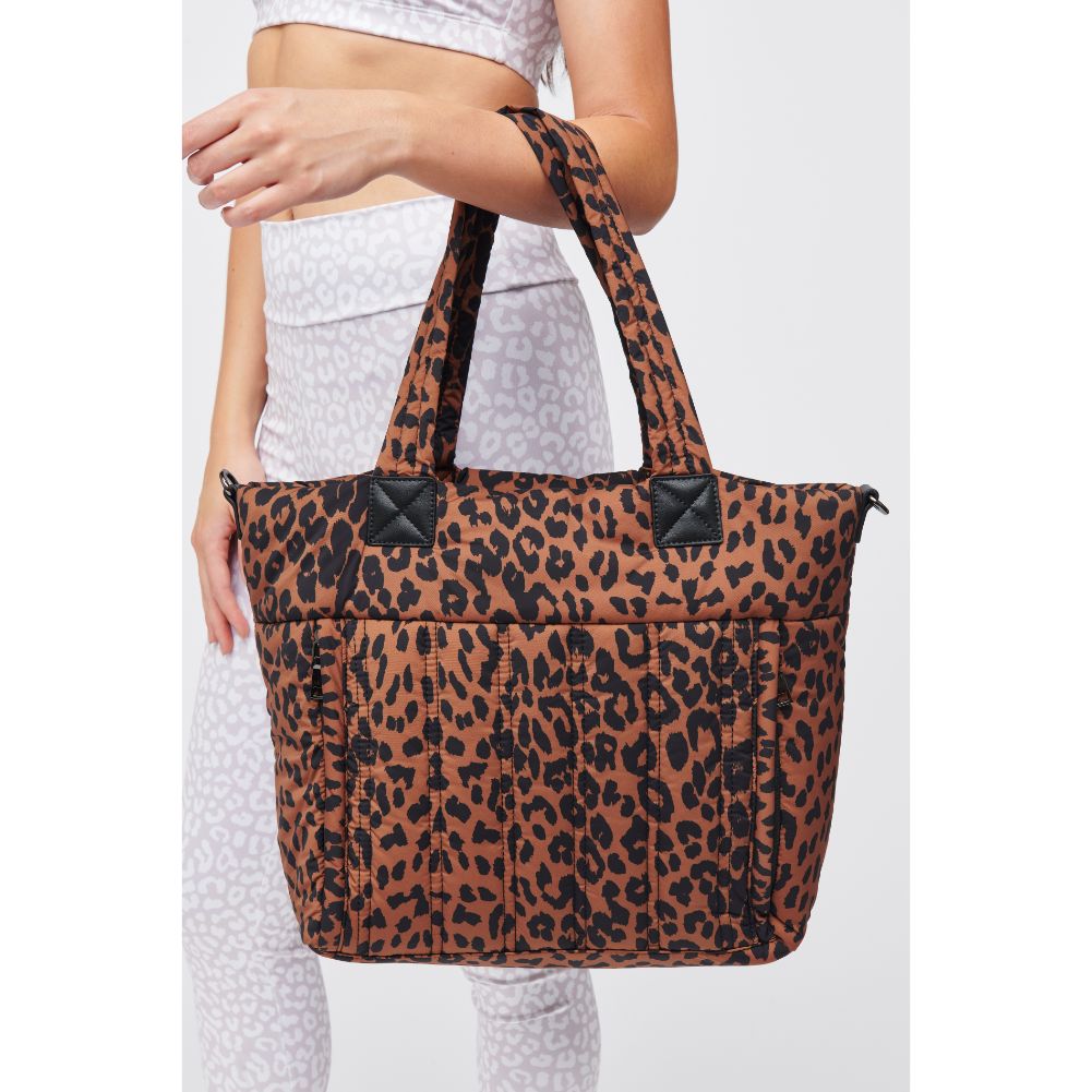 Woman wearing Leopard Urban Expressions Ellis Tote 840611183224 View 1 | Leopard