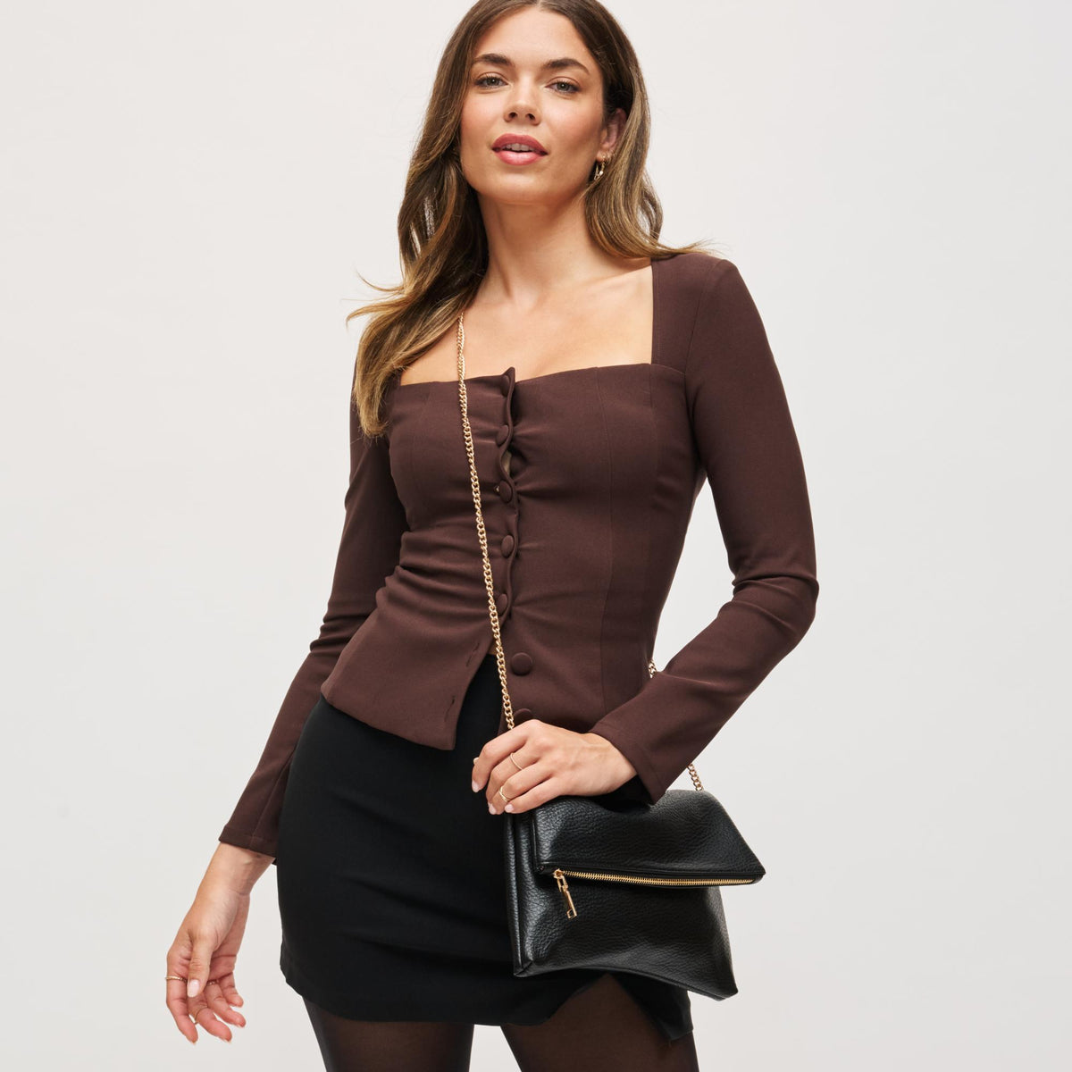 Woman wearing Black Urban Expressions Luna Fold Crossbody 840611196354 View 3 | Black