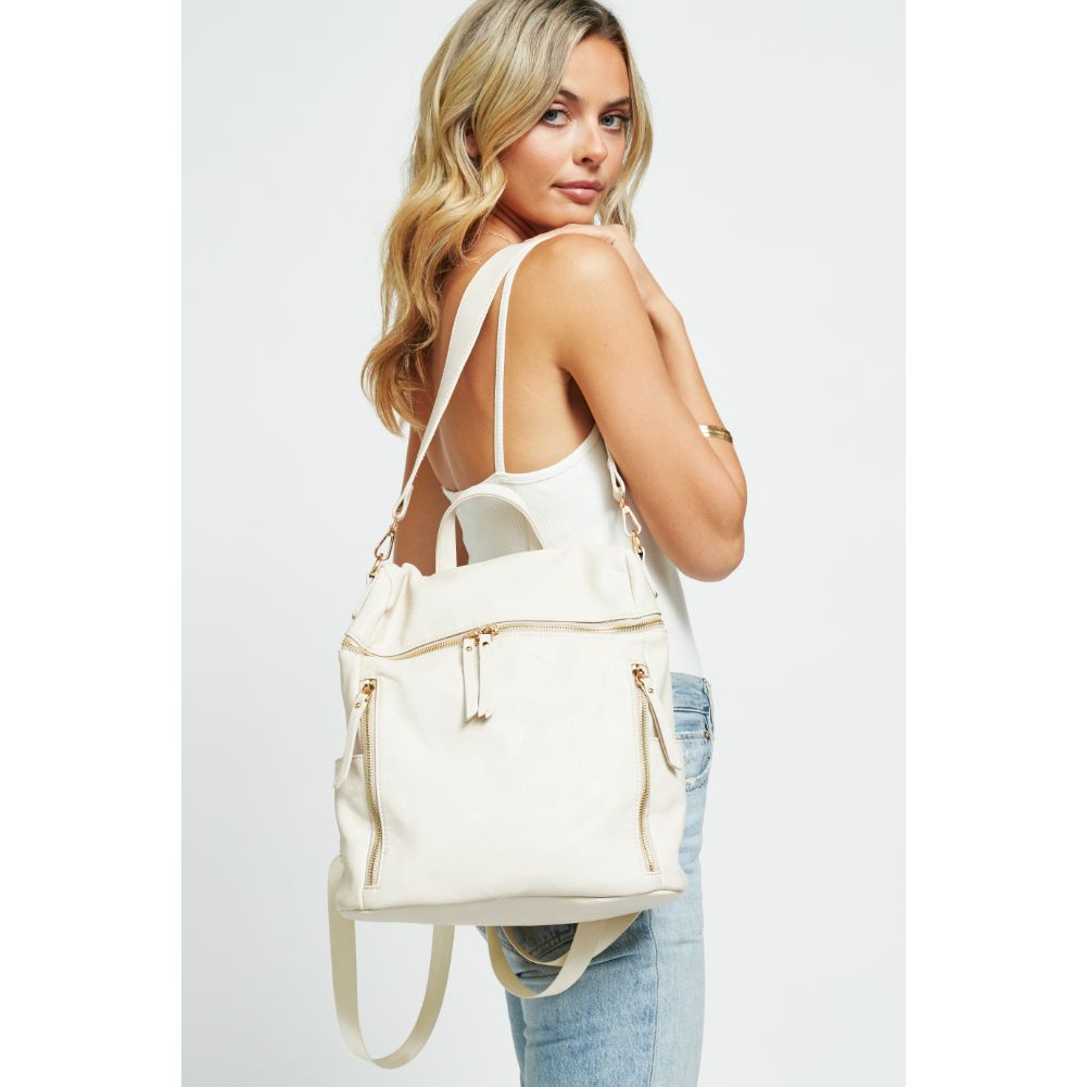 Woman wearing Cream Urban Expressions Jefferson Backpack 840611179760 View 3 | Cream