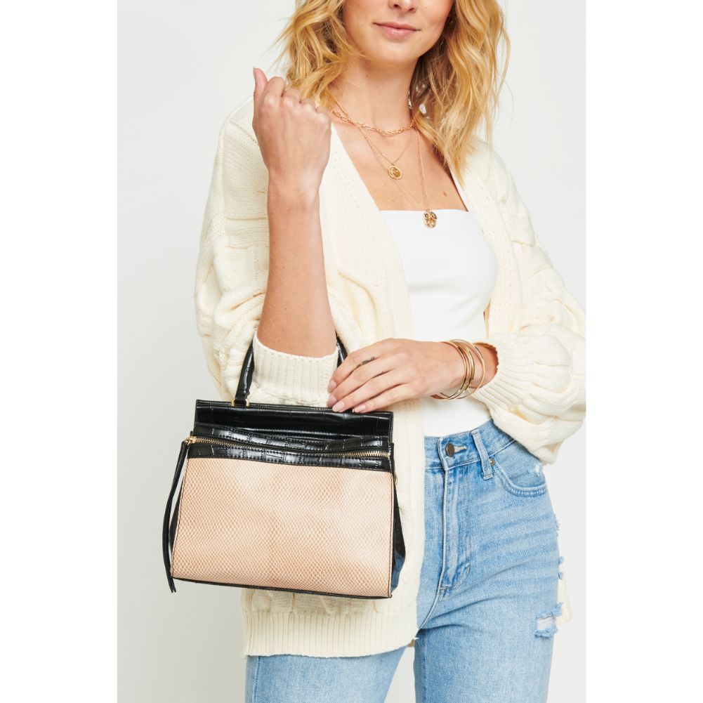 Woman wearing Black Beige Urban Expressions Piper Satchel 840611153913 View 3 | Black Beige