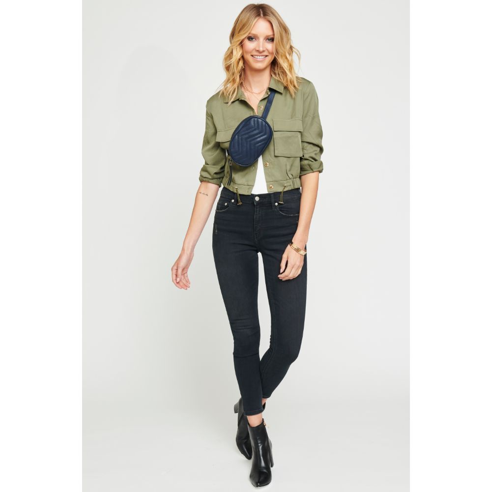 Woman wearing Navy Urban Expressions Sage Belt Bag 840611152138 View 2 | Navy