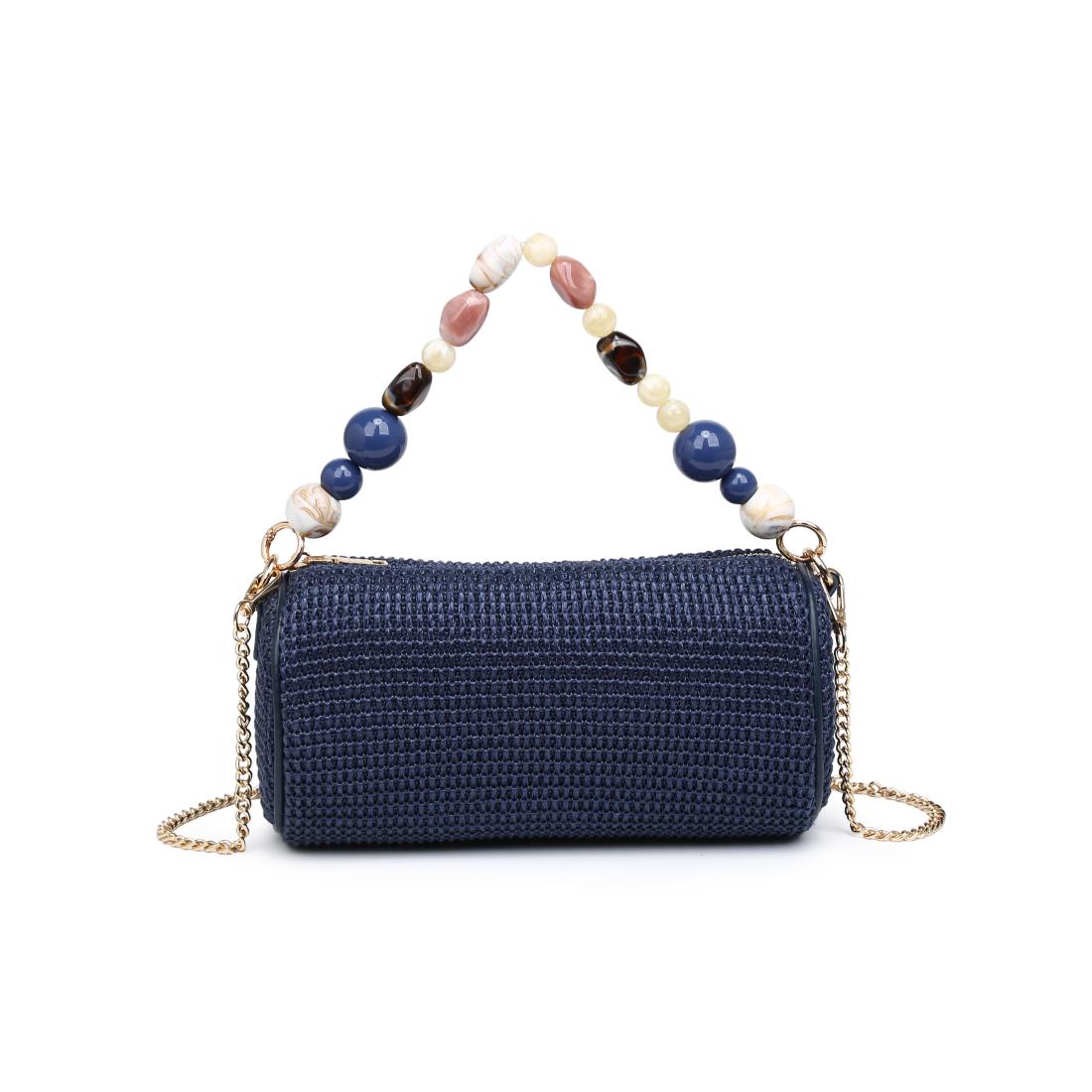 Woman wearing Navy Urban Expressions Rachel - Straw Clutch 840504206245 View 5 | Navy