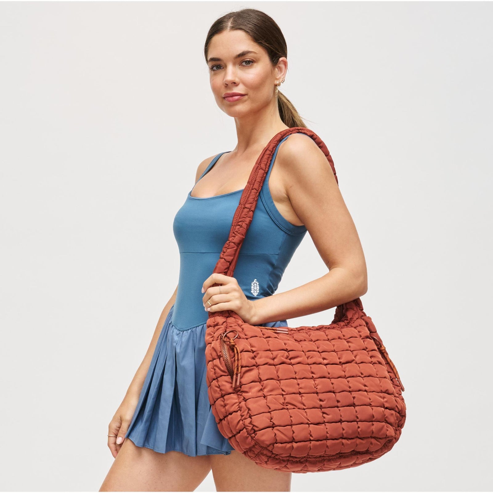 Woman wearing Carbon Urban Expressions Tamsin - Quilted Puffer Hobo 840504200489 View 1 | Carbon