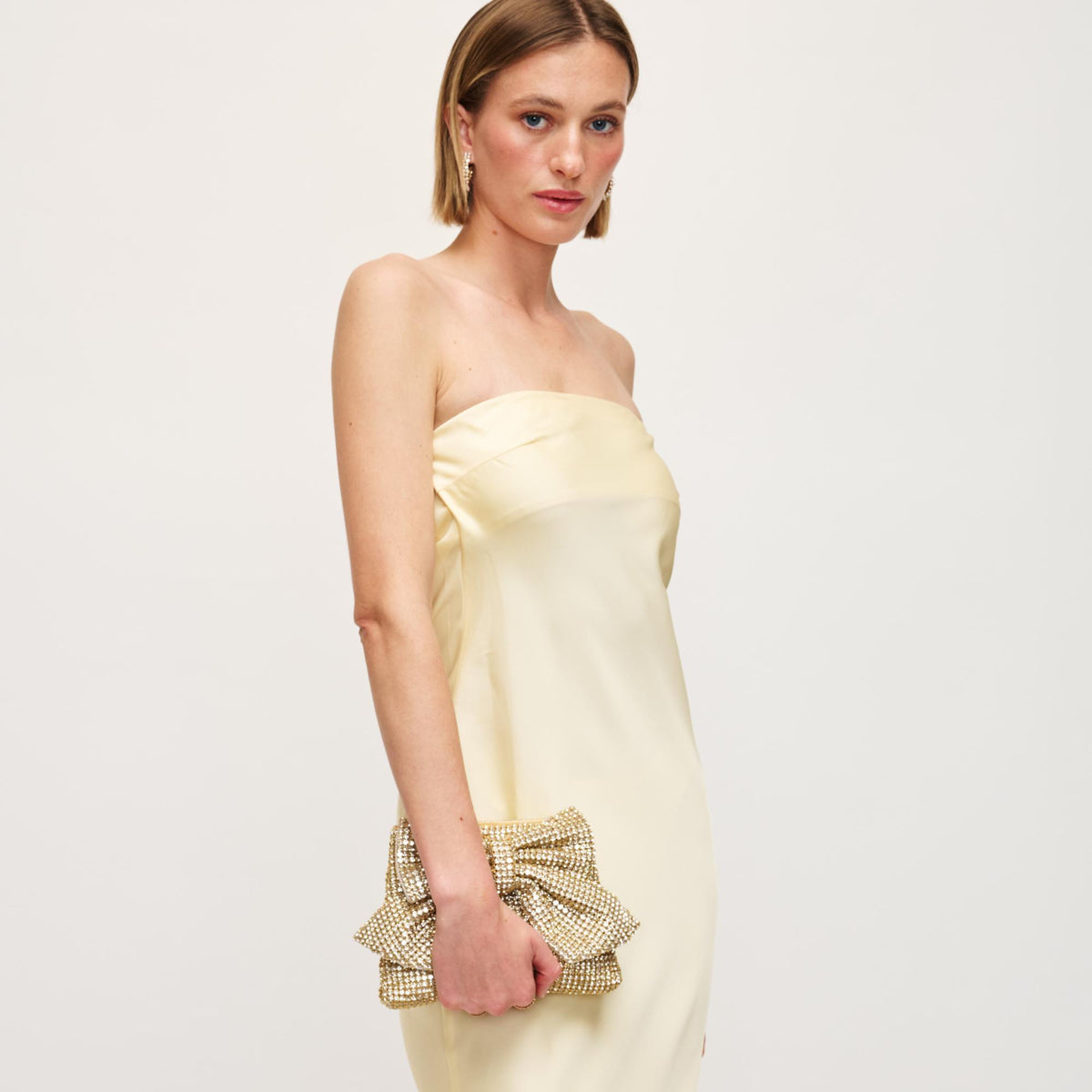 Woman wearing Gold Urban Expressions Gretchen Evening Bag 840611156372 View 3 | Gold