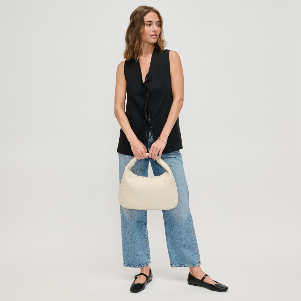 Woman wearing Oatmilk Urban Expressions Adela Hobo 840611134486 View 3 | Oatmilk