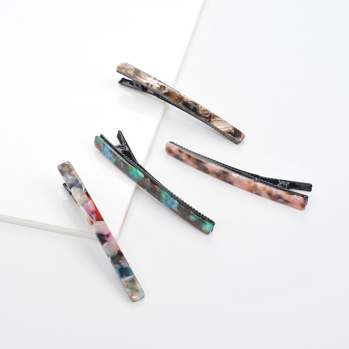 Urban Expressions Acetate Fiber Slide Set - Assorted 4 Pack Hair Clip 818209013406 View 2 | Pink Grey Green Natural