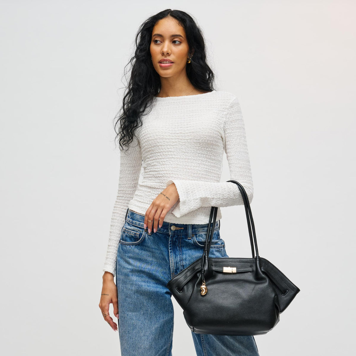 Woman wearing Black Urban Expressions Monroe Satchel 840504200816 View 1 | Black