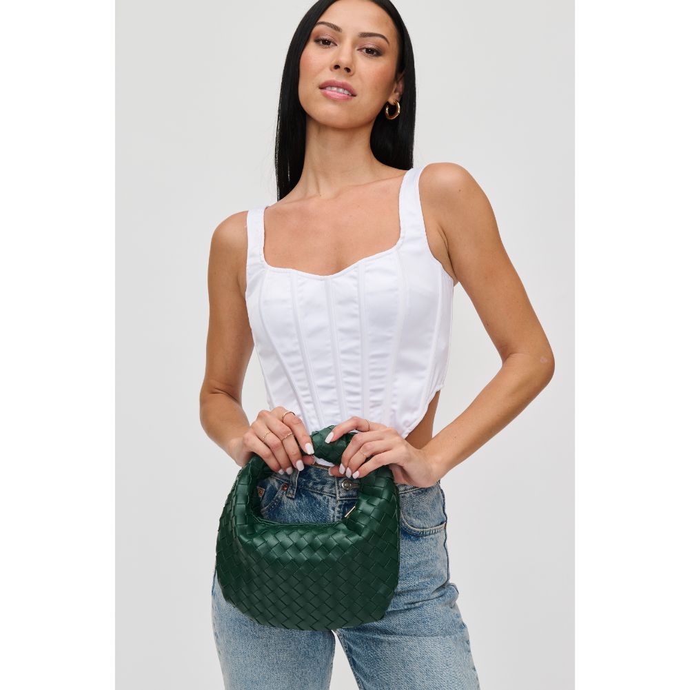 Woman wearing Hunter Green Urban Expressions Tracy - Woven Clutch 840611109675 View 2 | Hunter Green