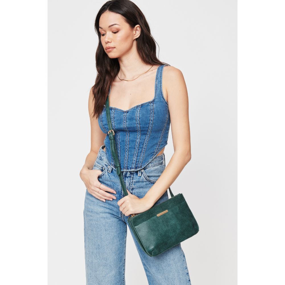 Woman wearing Emerald Urban Expressions Wyatt Crossbody 840611108722 View 1 | Emerald