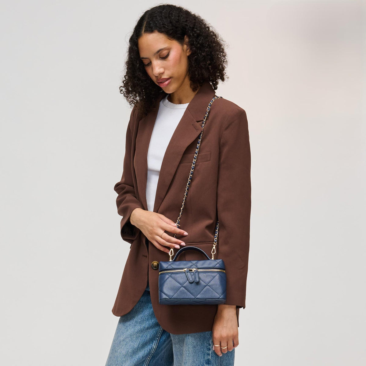 Woman wearing Navy Urban Expressions Snow Crossbody 840504215360 View 1 | Navy
