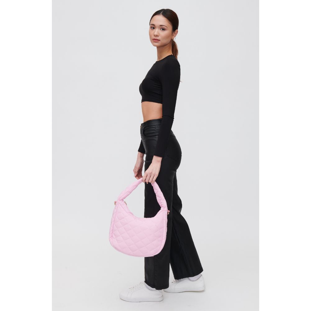 Woman wearing Rose Urban Expressions Sonoma - Quilted Nylon Hobo 840611118479 View 2 | Rose