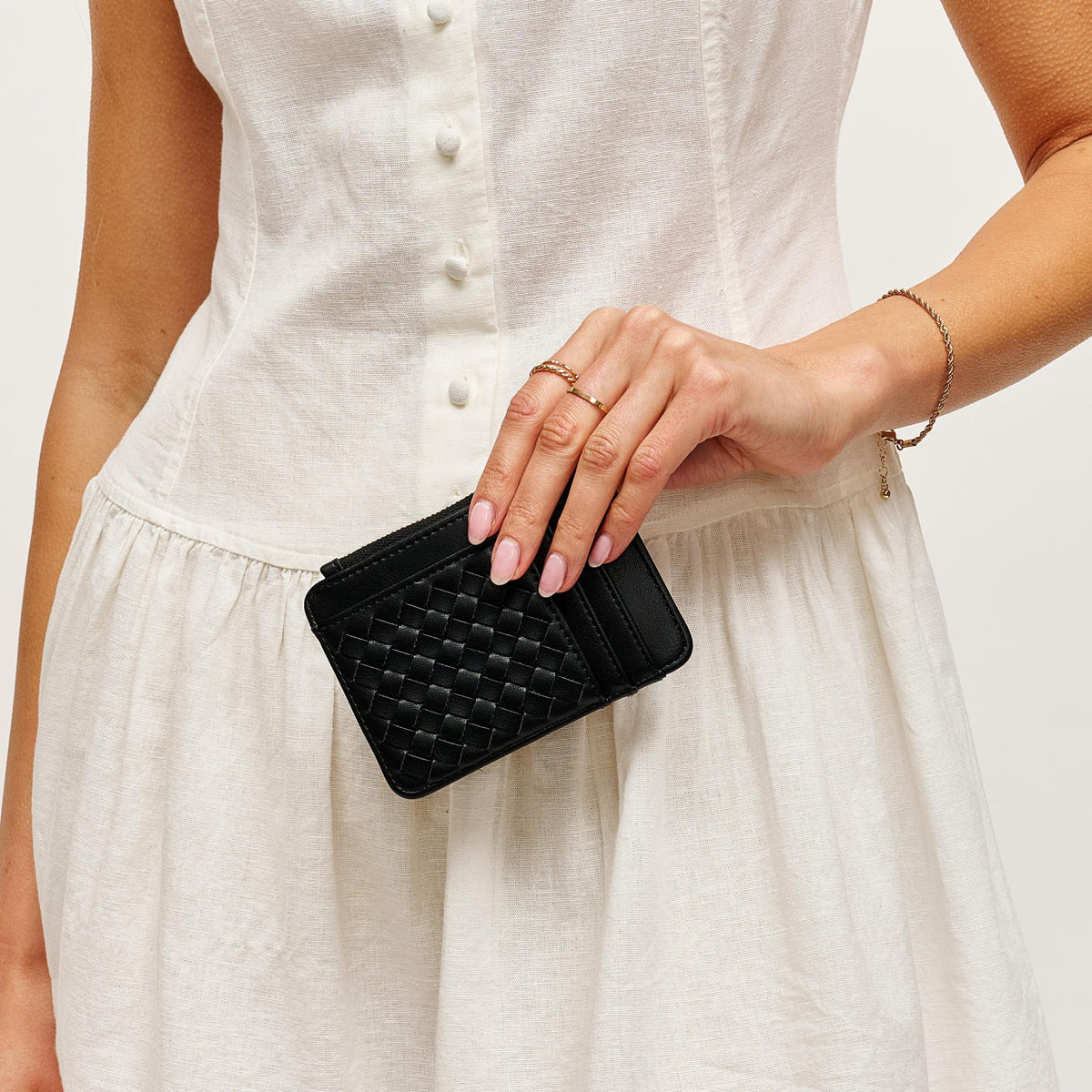 Woman wearing Black Urban Expressions Bryer Card Holder 840504207747 View 1 | Black