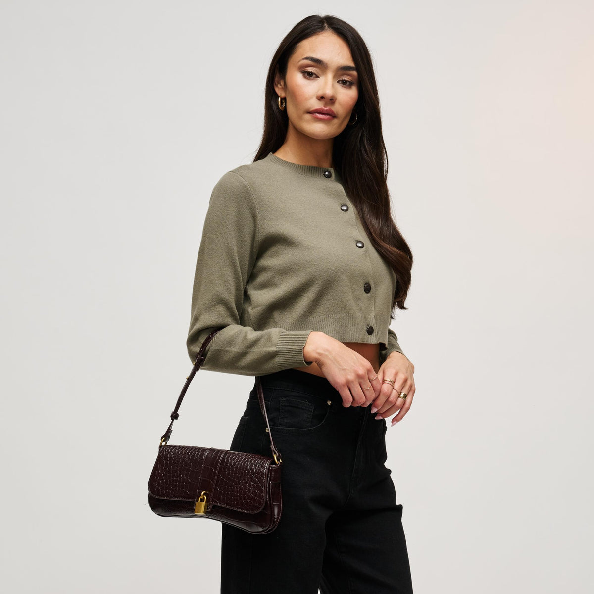 Woman wearing Chocolate Urban Expressions Marsilee Shoulder Bag 840504212260 View 2 | Chocolate