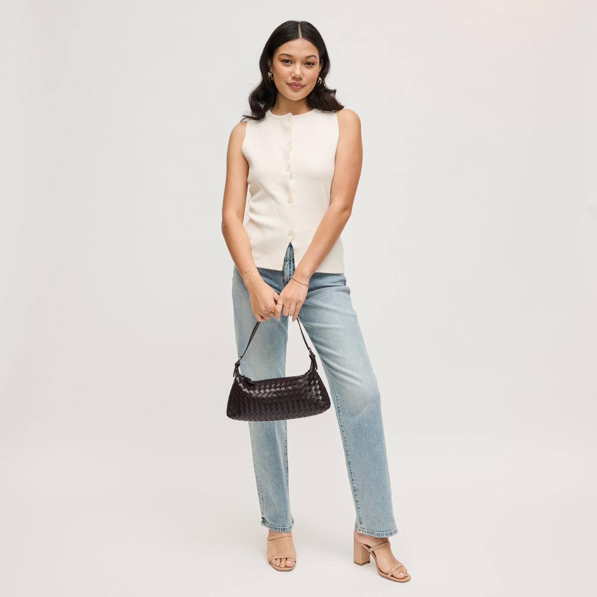 Woman wearing Chocolate Urban Expressions Audrey Shoulder Bag 840504204081 View 3 | Chocolate