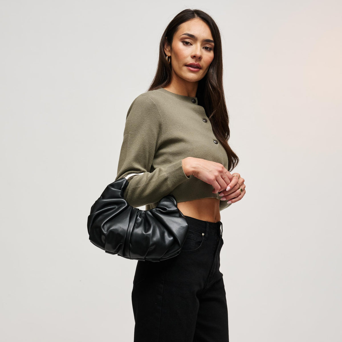 Woman wearing Black Urban Expressions Luxx Clutch 840504212215 View 2 | Black