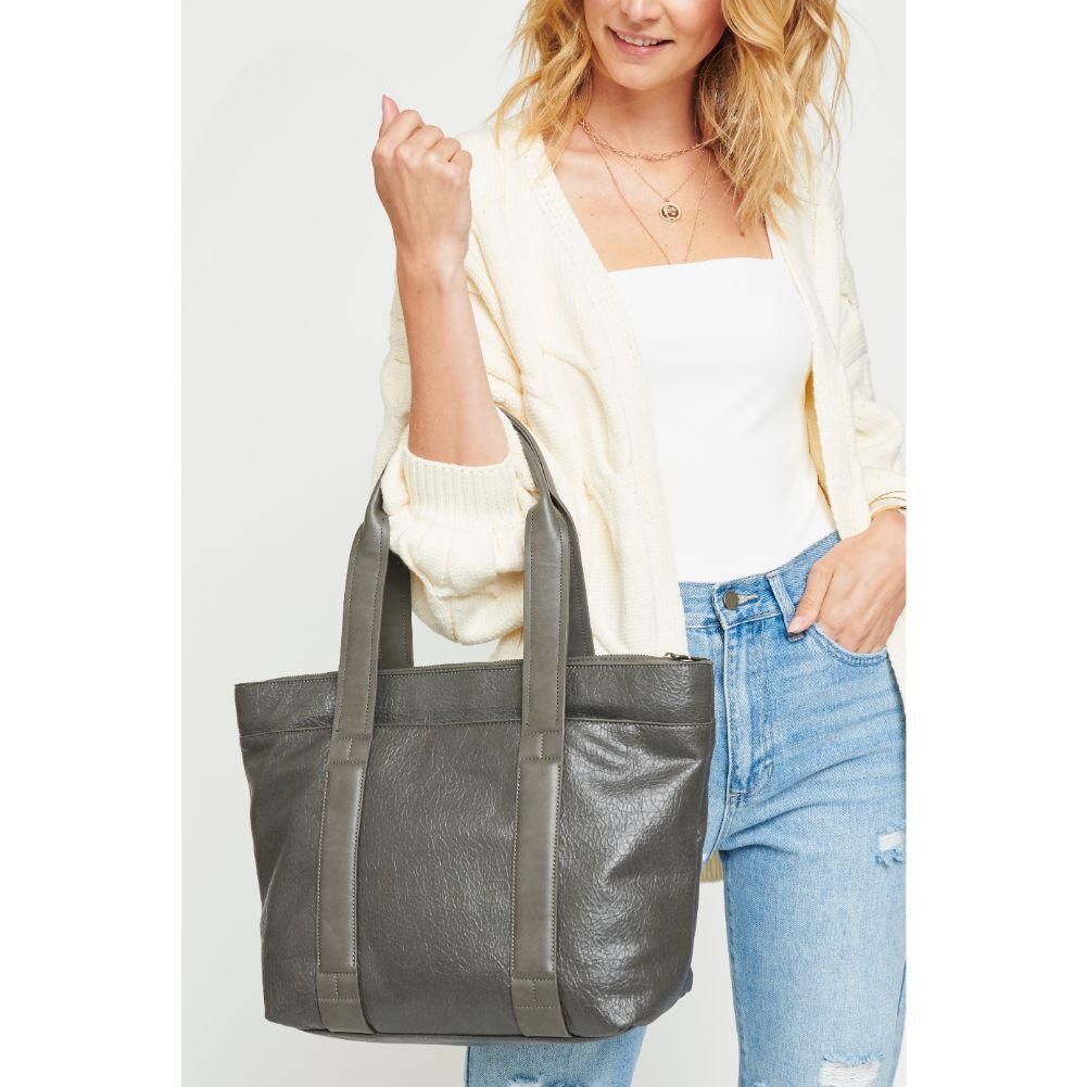 Woman wearing Charcoal Urban Expressions Finn Texture Tote NA-840611156600 View 4 | Charcoal