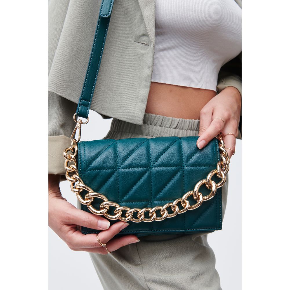 Woman wearing Hunter Green Urban Expressions Alani Crossbody 818209011488 View 2 | Hunter Green
