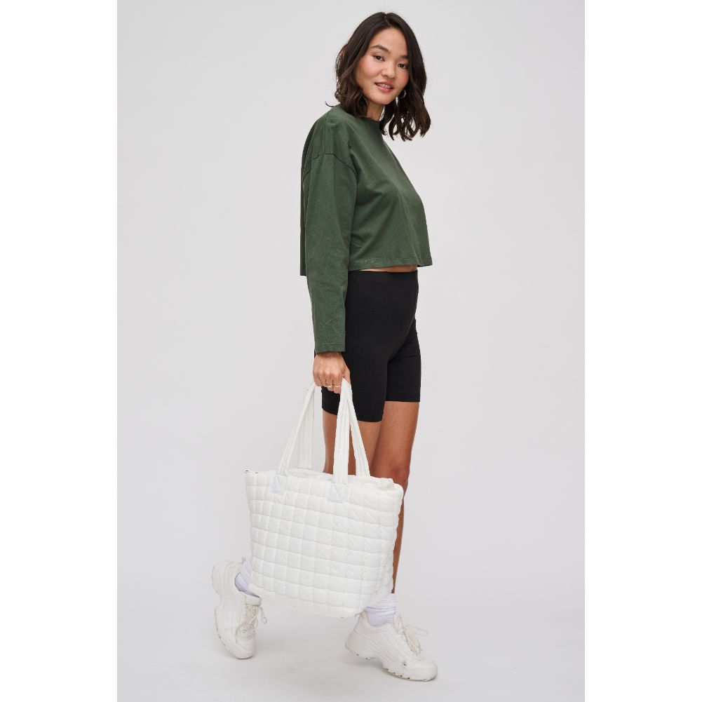 Woman wearing Ivory Urban Expressions Breakaway - Puffer Tote 840611119889 View 2 | Ivory