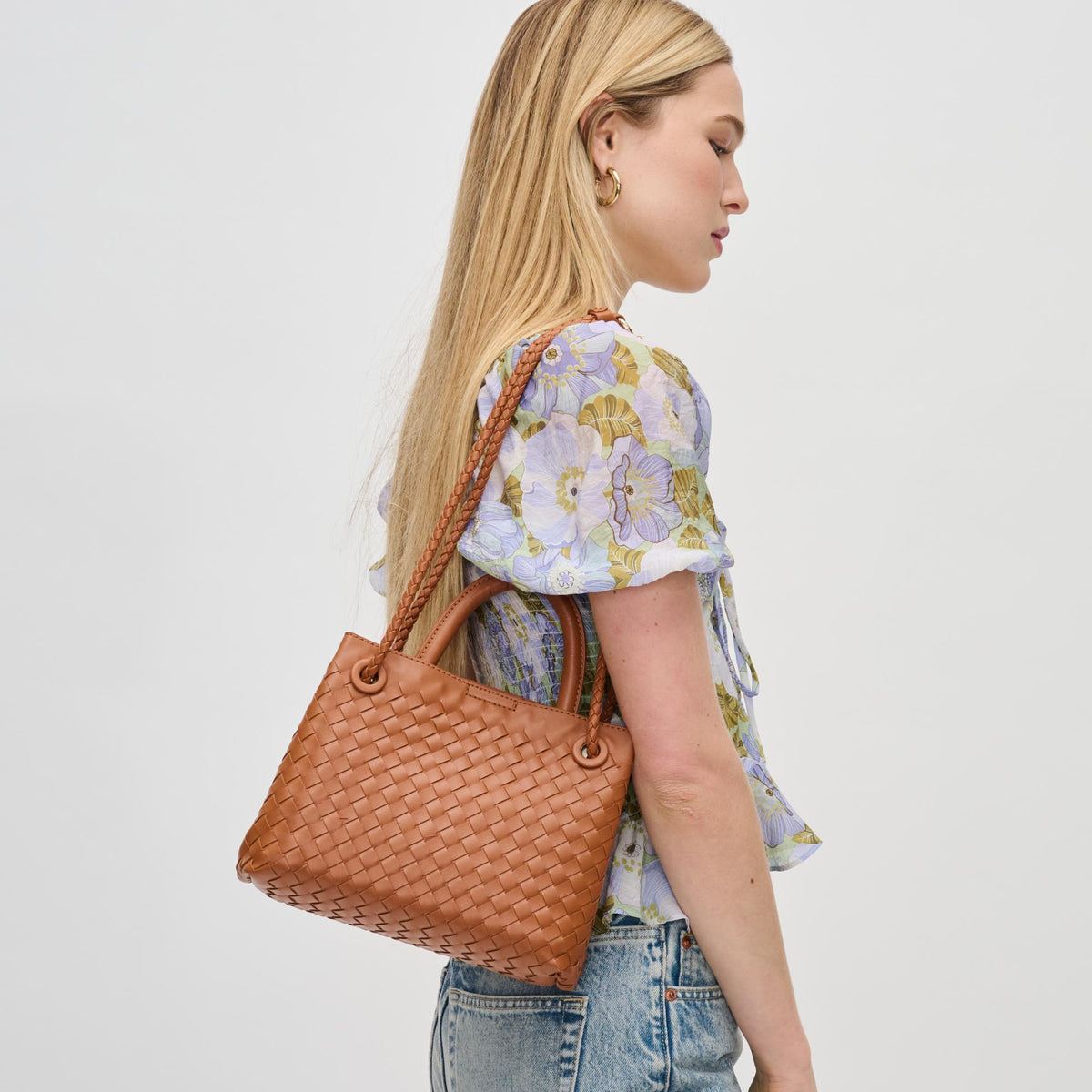 Woman wearing Tan Urban Expressions Blakely Crossbody 840611129031 View 3 | Tan