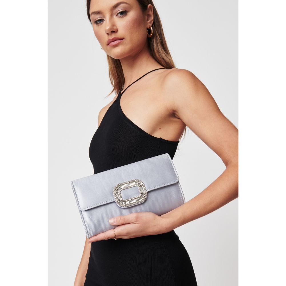 Woman wearing Silver Urban Expressions Skye Clutch 840611104298 View 3 | Silver