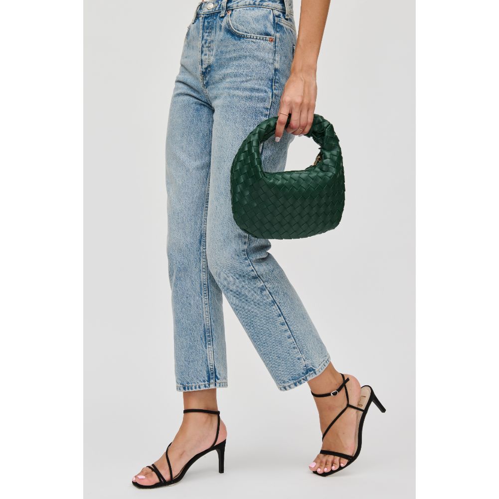 Woman wearing Hunter Green Urban Expressions Tracy - Woven Clutch 840611109675 View 3 | Hunter Green