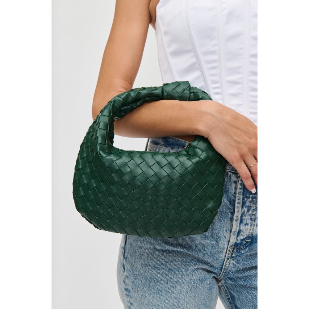 Woman wearing Hunter Green Urban Expressions Tracy - Woven Clutch 840611109675 View 1 | Hunter Green