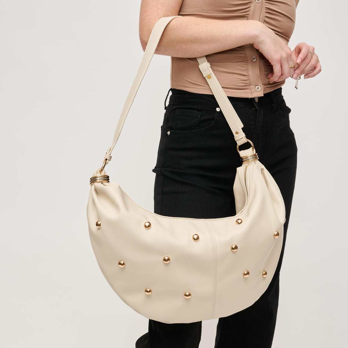 Woman wearing Ivory Urban Expressions Bianca Hobo 840611151148 View 1 | Ivory