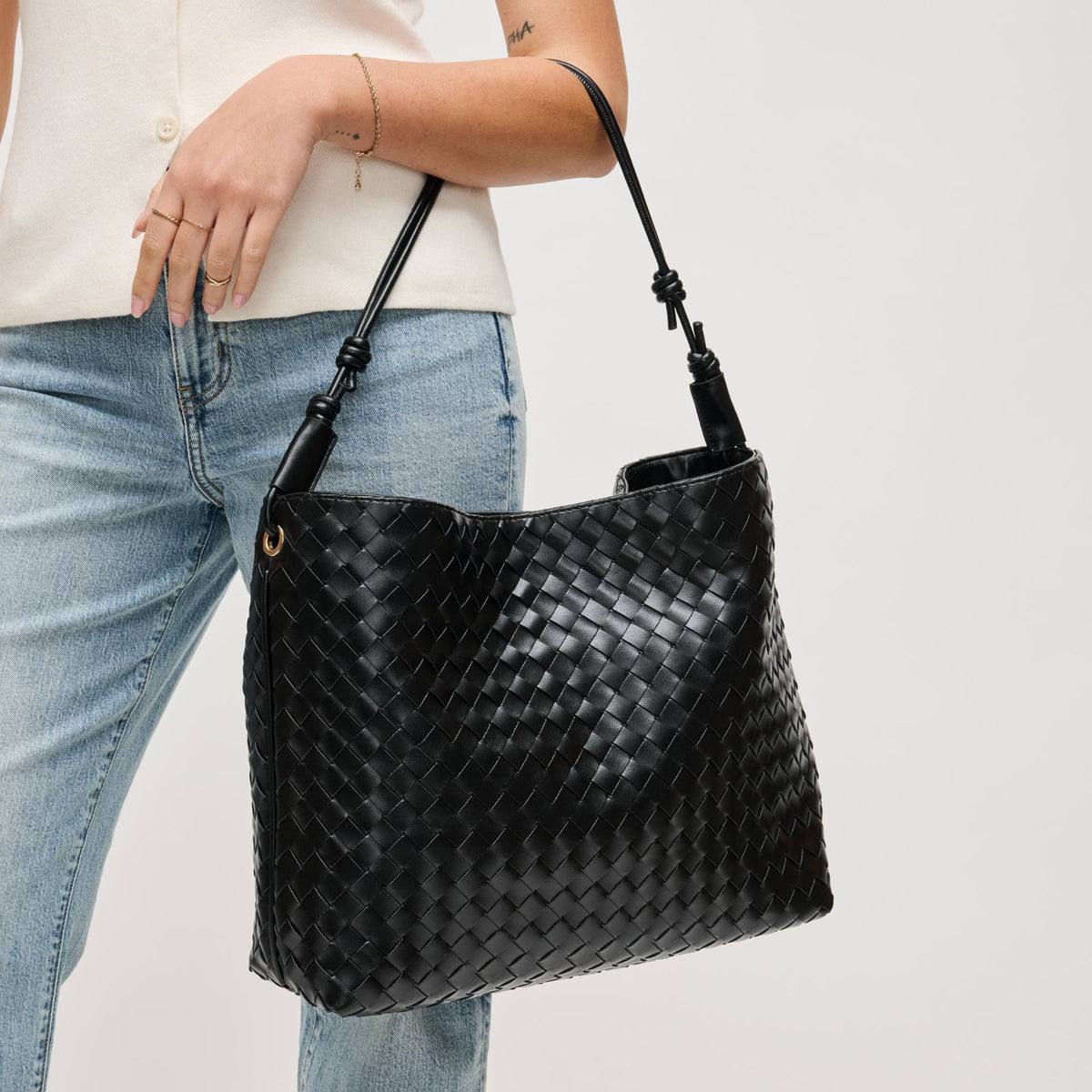 Woman wearing Black Urban Expressions Theo Hobo 840504205576 View 1 | Black