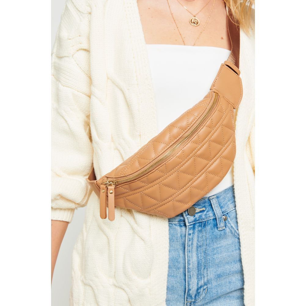 Woman wearing Tan Urban Expressions Puma Belt Bag NA-840611152695 View 1 | Tan