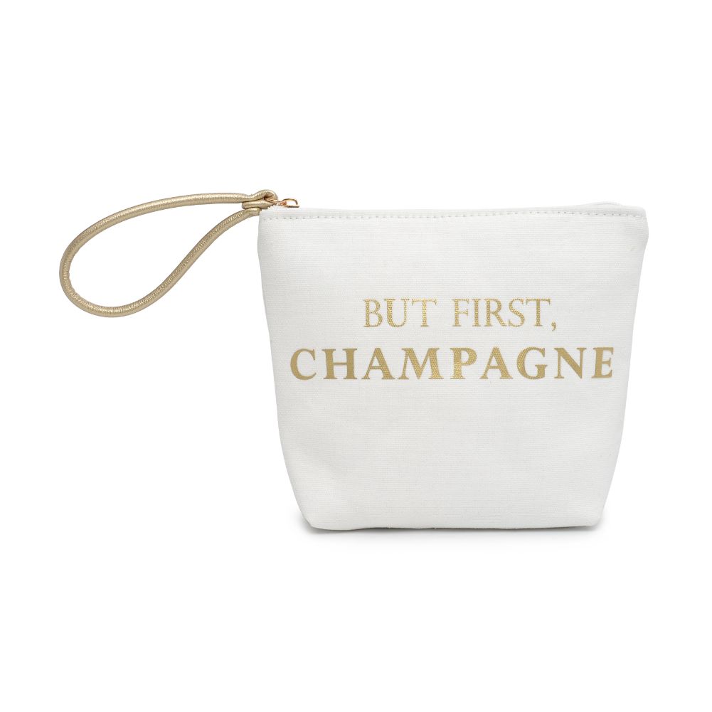 Woman wearing But First Urban Expressions Carry-All Writing Wristlet 818209012461 View 5 | But First