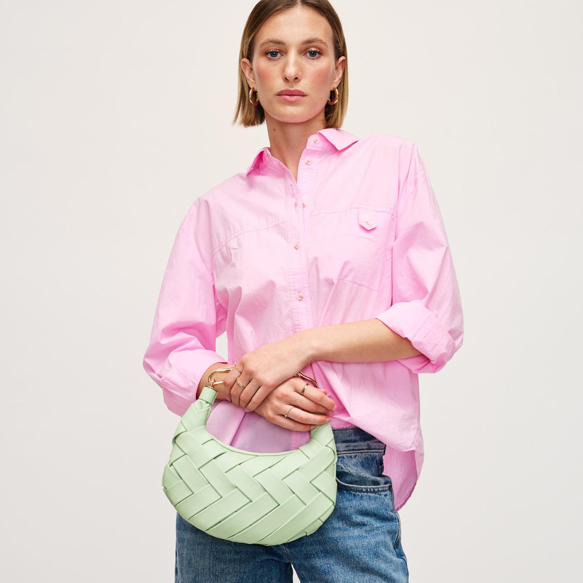 Woman wearing Pistachio Urban Expressions Pamela Crossbody 840611147493 View 2 | Pistachio