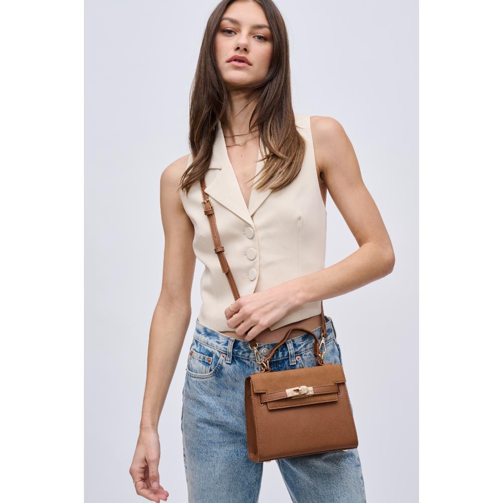 Woman wearing Tan Urban Expressions Mayfair Crossbody 840611121585 View 1 | Tan
